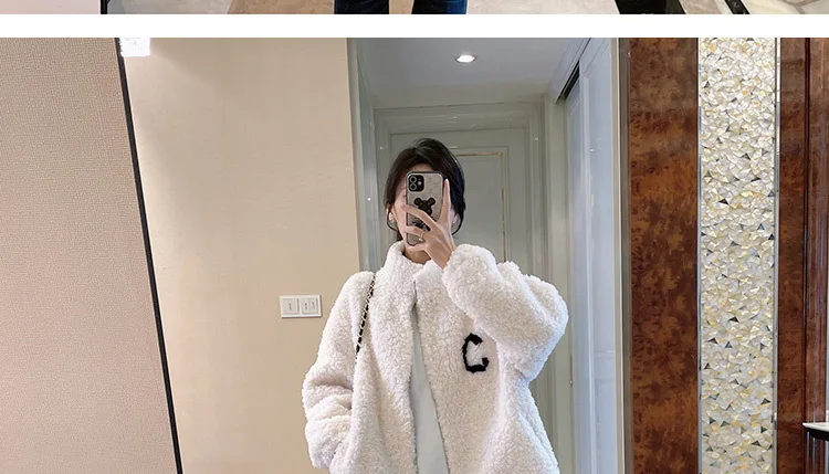 2024 Autumn Winter Fleece Fluffy Jacket Streetwear Zipper Coat Women Plush Warm Outerwear Letter Splice Female Sweatshirt