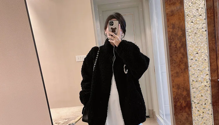 2024 Autumn Winter Fleece Fluffy Jacket Streetwear Zipper Coat Women Plush Warm Outerwear Letter Splice Female Sweatshirt