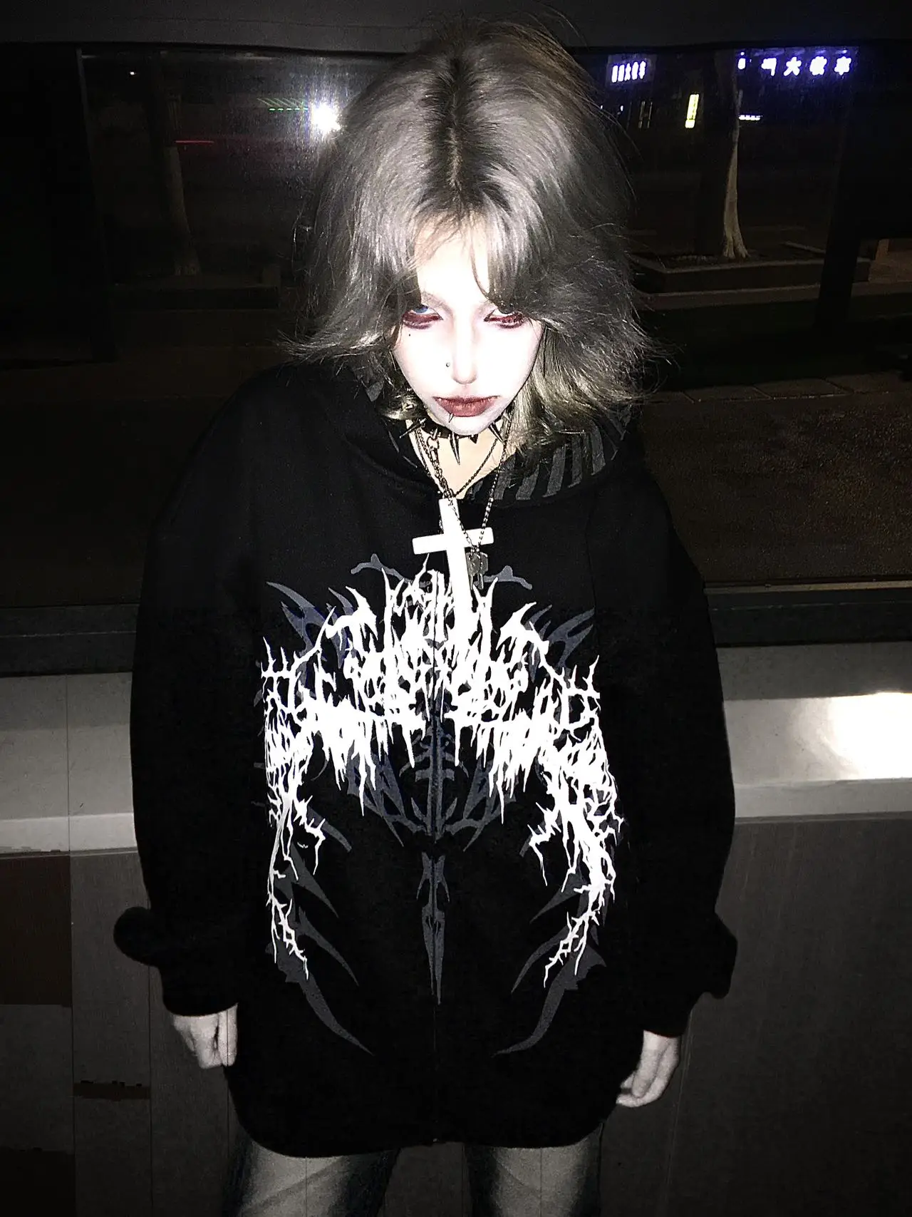Y2K Subculture Gender Neutral Hoodie Jacket Spring Autumn 2025 Loose Fit Zip Up Thin Coat Harajuku Streetwear Gothic Outfit New