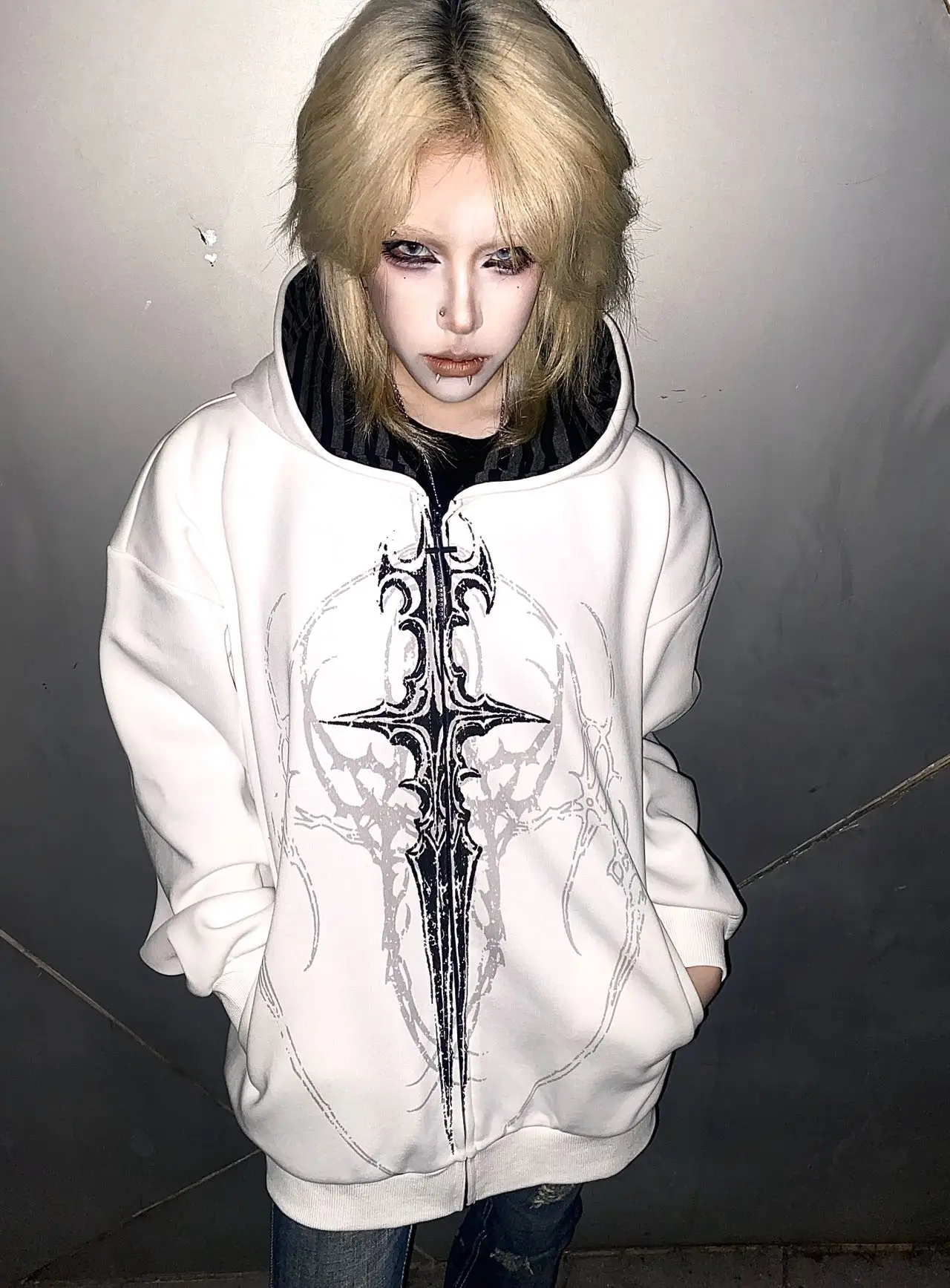Y2K Subculture Gender Neutral Hoodie Jacket Spring Autumn 2025 Loose Fit Zip Up Thin Coat Harajuku Streetwear Gothic Outfit New
