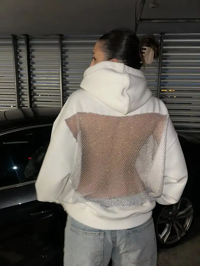American Gothic Translucent Mesh Hoodie Y2Kwomens Fashion Sexy Ribbon Backless Hollow Oversized Hoodie Sweatshirt Casual Jacket