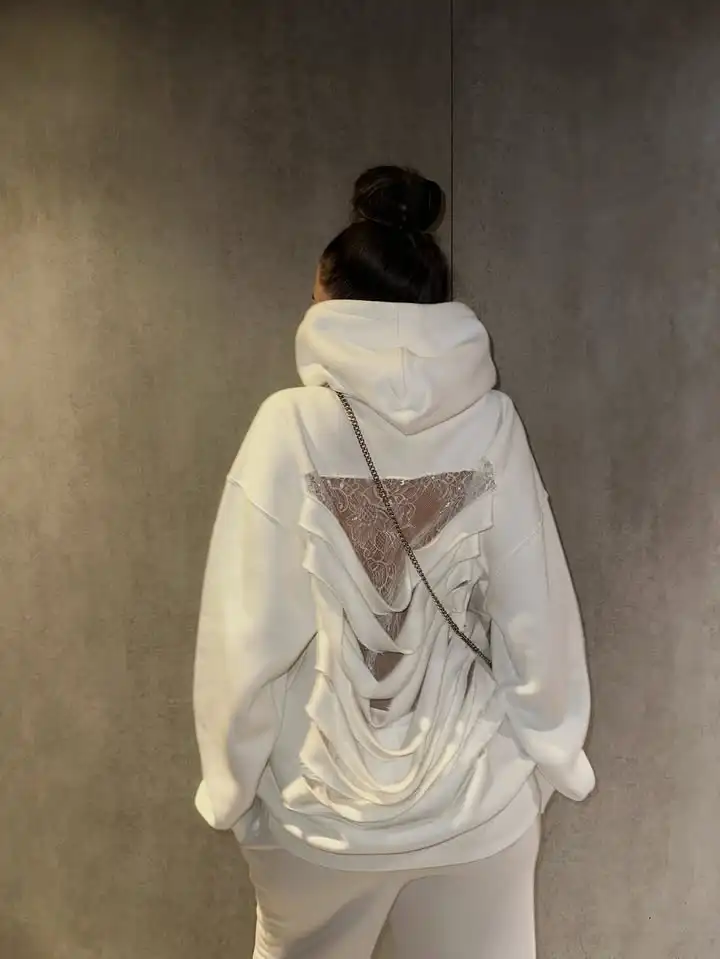 American Gothic Translucent Mesh Hoodie Y2Kwomens Fashion Sexy Ribbon Backless Hollow Oversized Hoodie Sweatshirt Casual Jacket