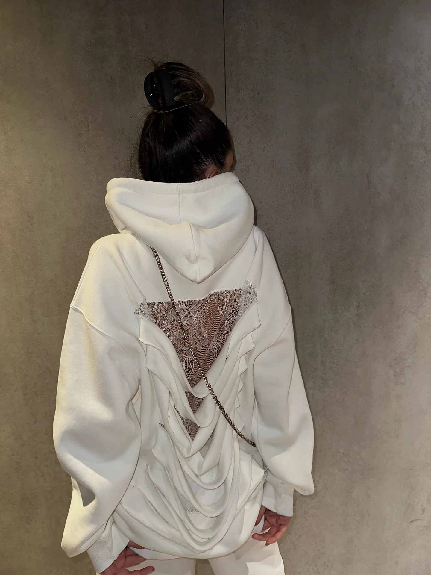 American Gothic Translucent Mesh Hoodie Y2Kwomens Fashion Sexy Ribbon Backless Hollow Oversized Hoodie Sweatshirt Casual Jacket