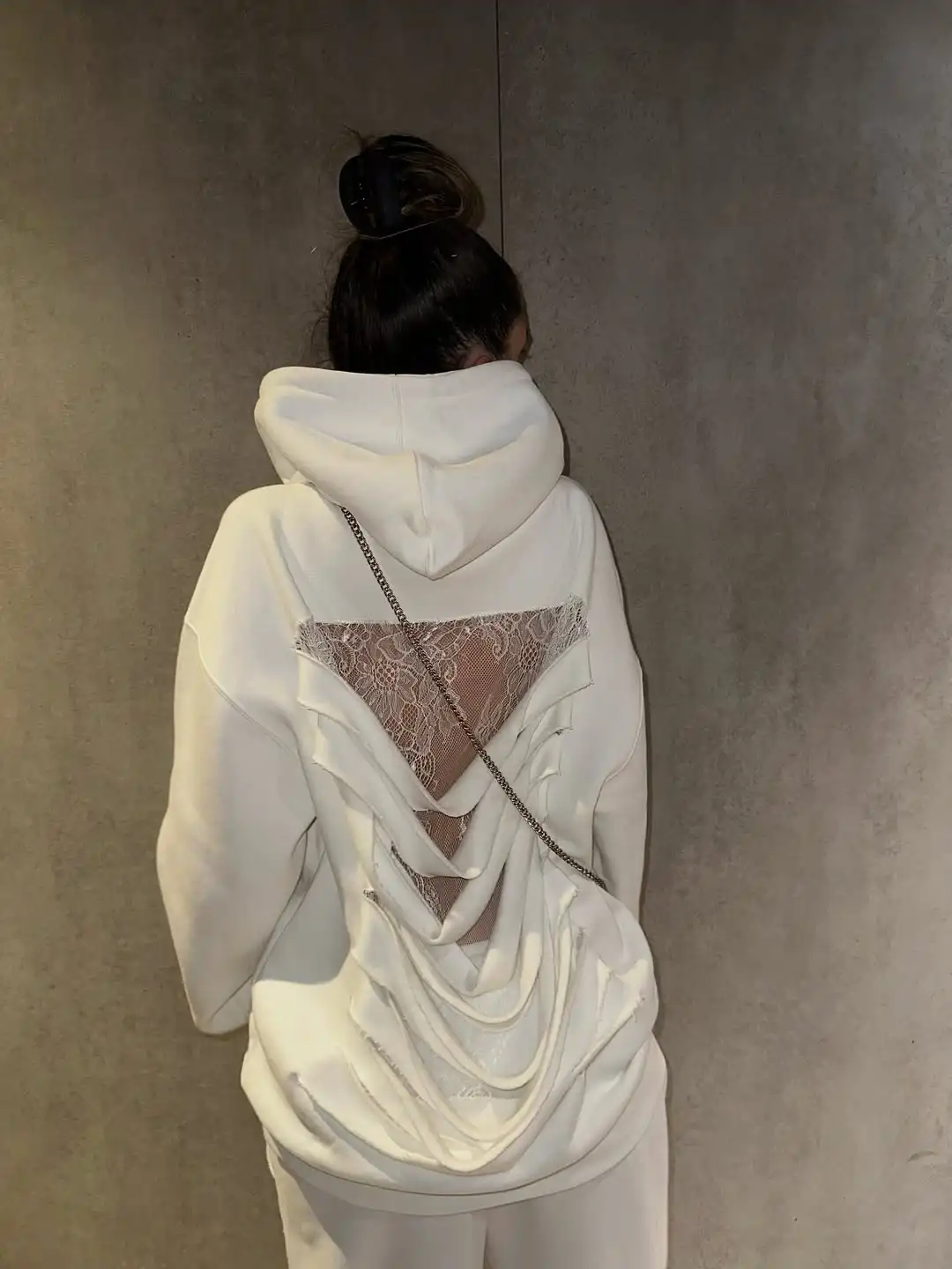 American Gothic Translucent Mesh Hoodie Y2Kwomens Fashion Sexy Ribbon Backless Hollow Oversized Hoodie Sweatshirt Casual Jacket