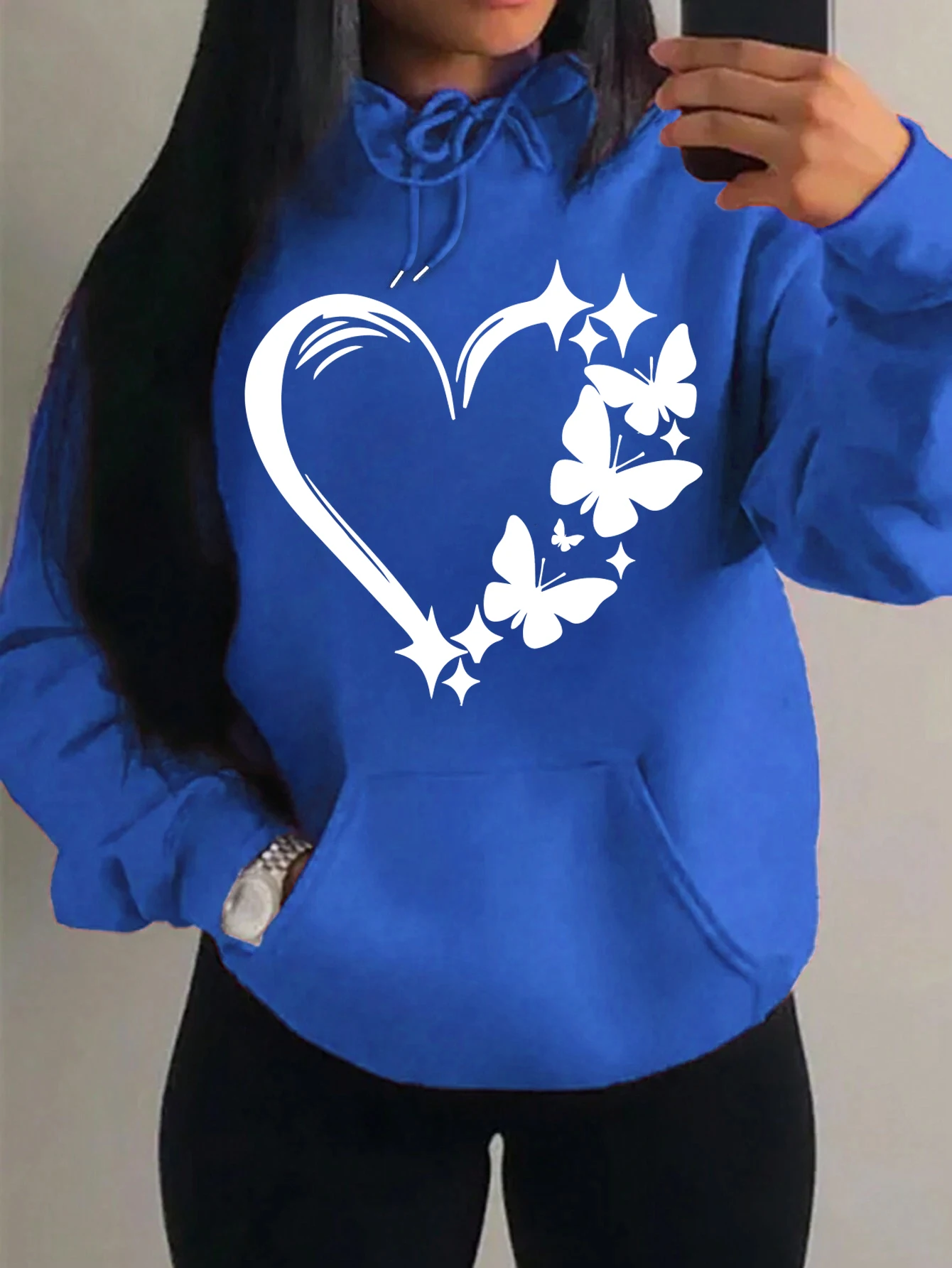 Combination Of Love And Butterfly  Pattern Hoody Women Hip Hop Street Hoodies Trendy Pocket Clothes Vintage Multicolor Hoodie