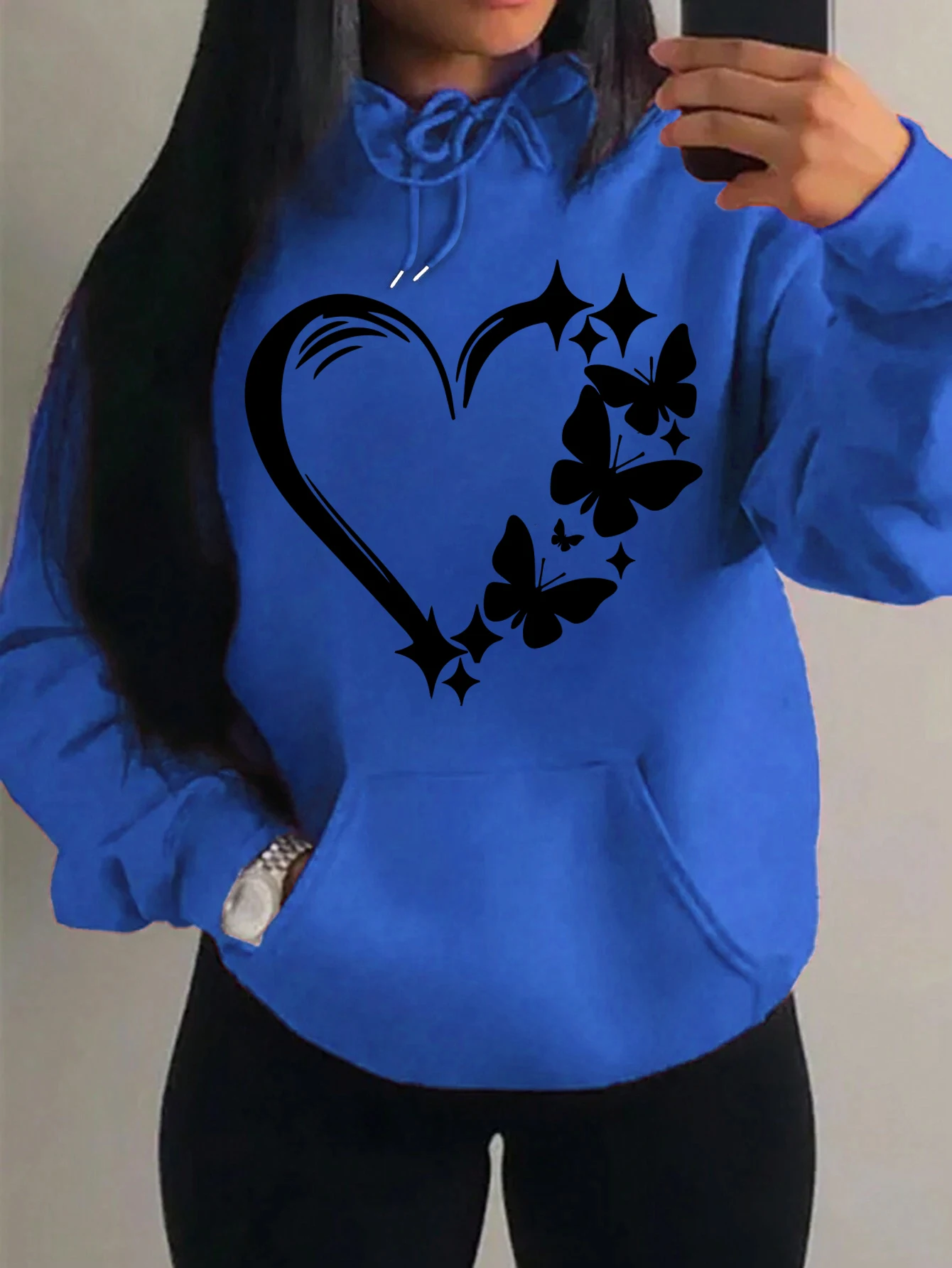 Combination Of Love And Butterfly  Pattern Hoody Women Hip Hop Street Hoodies Trendy Pocket Clothes Vintage Multicolor Hoodie