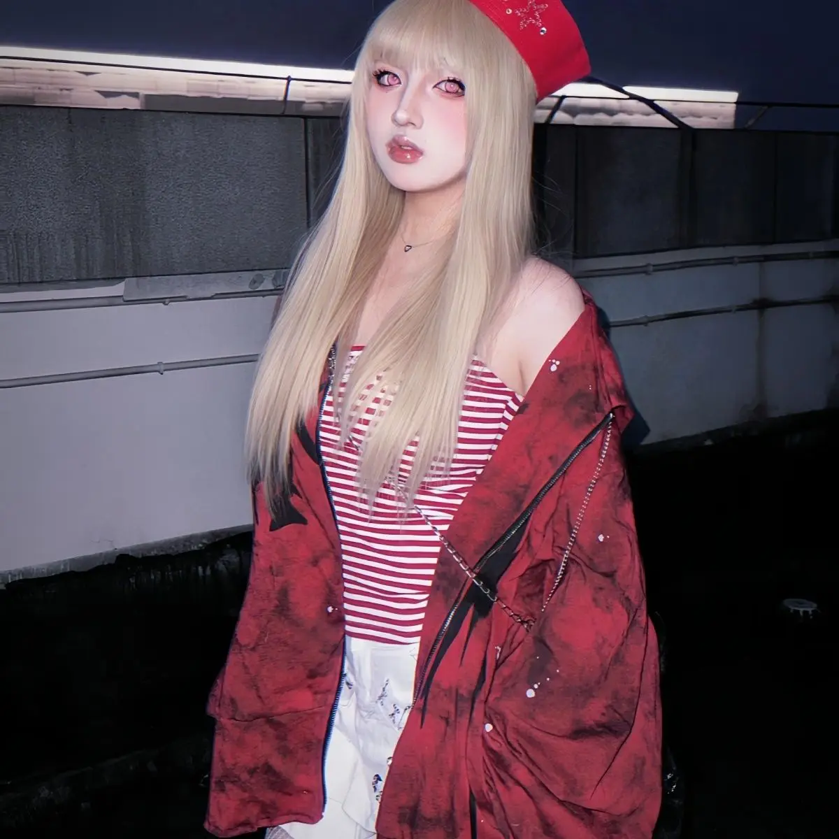 Y2k Aesthetic Printing Punk Hoodies Women Grunge Loose Pocket Oversized Hooded Hoody Harajuku Streetwear Emo Zipper Sweatshirts