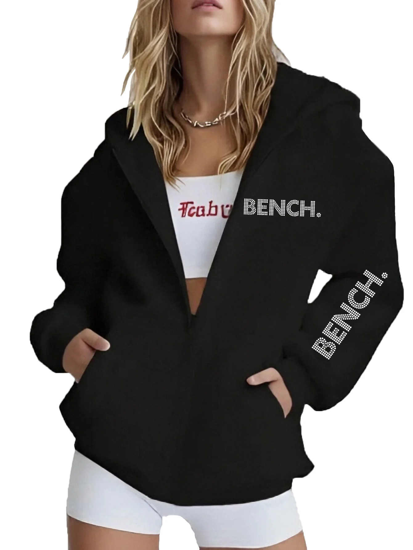 Women's Autumn and Winter Zip Sweatshirt Keep Warm and Loose Casual Print Womens Hooded Zip Sweatshirt Light Grey Soft