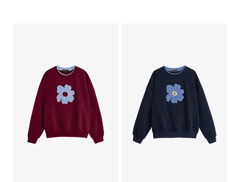 TOYOUTH Women Hoodies Sweatshirt 2025 Autumn New Green Velvet Flower Embroidered Round Neck Pullover Cotton Tops