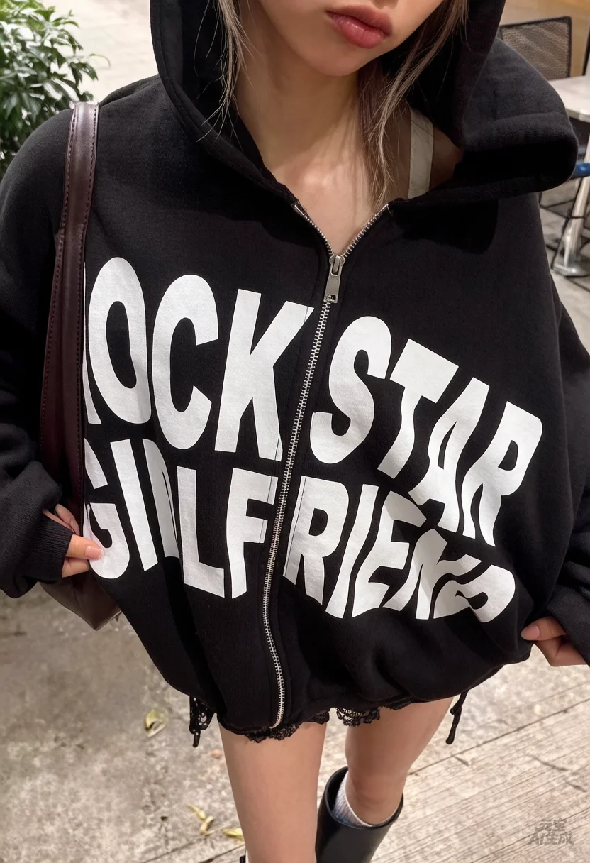 English printed hooded zipper sweatshirt casual trendy street fashion sweet and cool Harajuku daily wear classic and fashionable