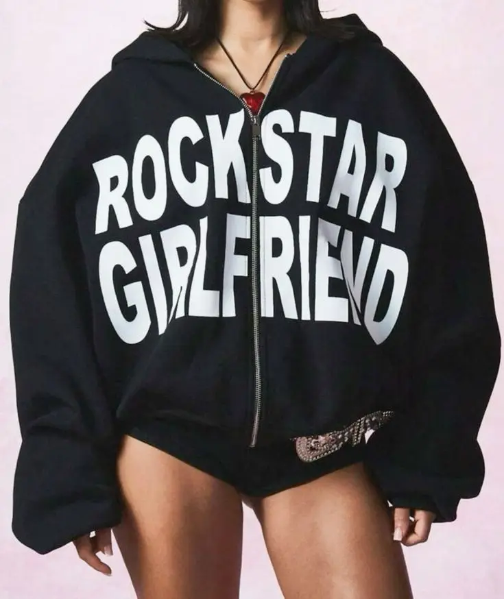 English printed hooded zipper sweatshirt casual trendy street fashion sweet and cool Harajuku daily wear classic and fashionable