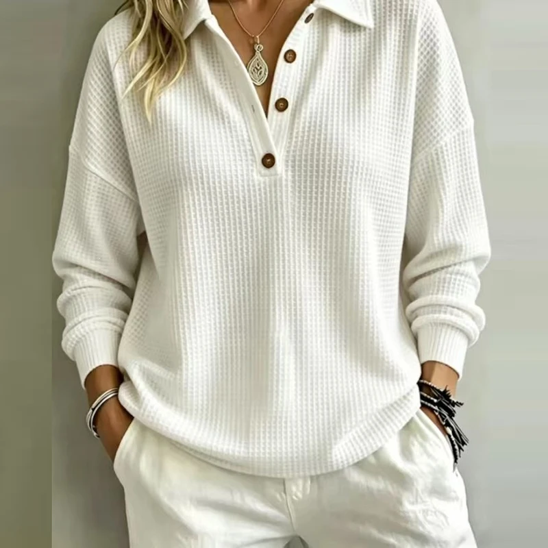 Fashion Solid Color Long Sleeve Sweatshirt Woman Casual Turn Down Collar Button Oversized Sweatshirts Women Pullover Lady Shirts