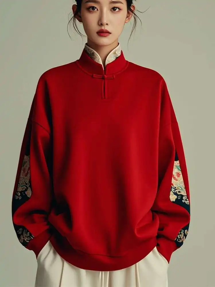 Red Loose Women's Hoodie Jaet Autumn Winter plus Size Faionable Chinese Top Large 300 Pou Sli Commute