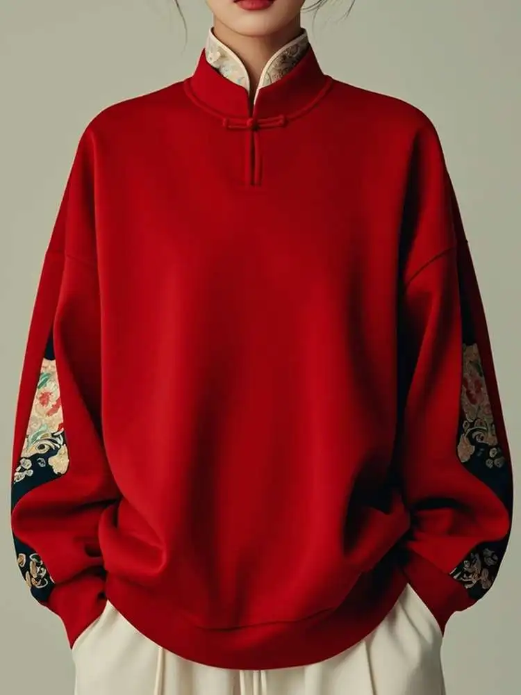 Red Loose Women's Hoodie Jaet Autumn Winter plus Size Faionable Chinese Top Large 300 Pou Sli Commute