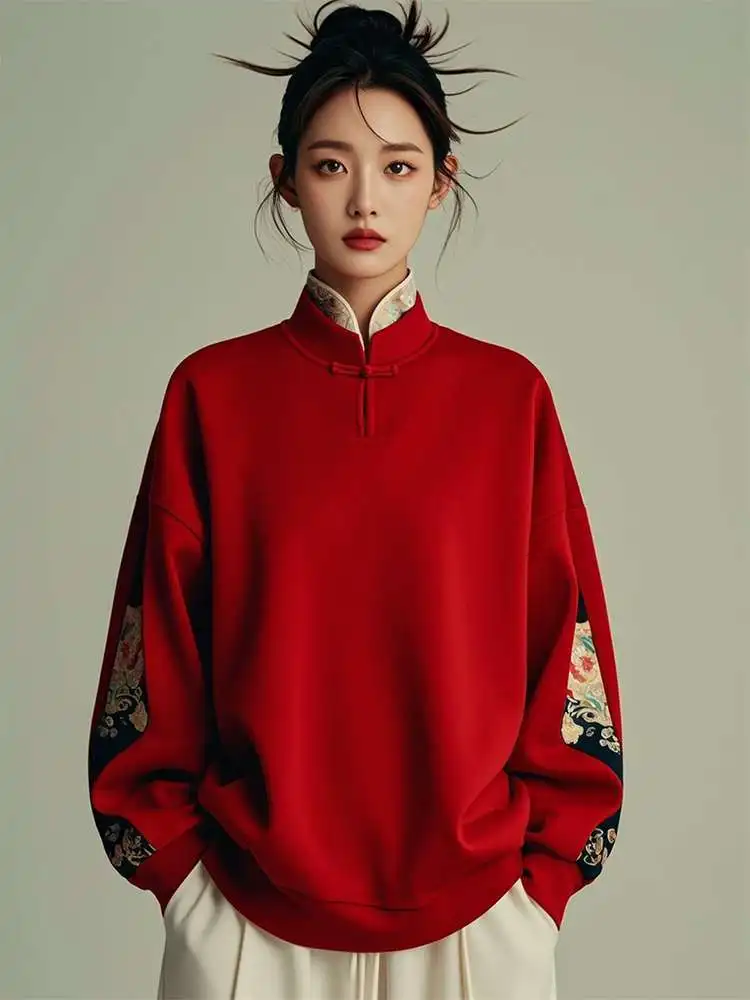 Red Loose Women's Hoodie Jaet Autumn Winter plus Size Faionable Chinese Top Large 300 Pou Sli Commute