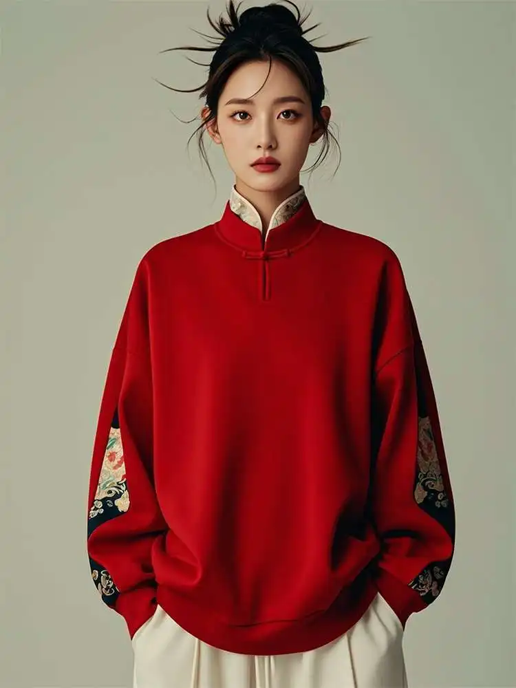 Red Loose Women's Hoodie Jaet Autumn Winter plus Size Faionable Chinese Top Large 300 Pou Sli Commute