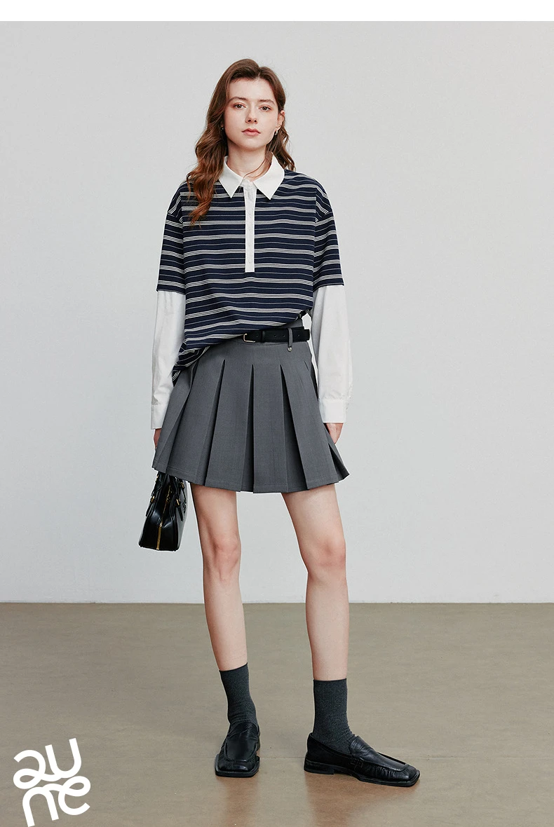 TOYOUTH Women Hoodies Sweatshirt 2025 Autumn New Spliced Fake Two Piece Polo Collar Striped Casual Pullover Tops
