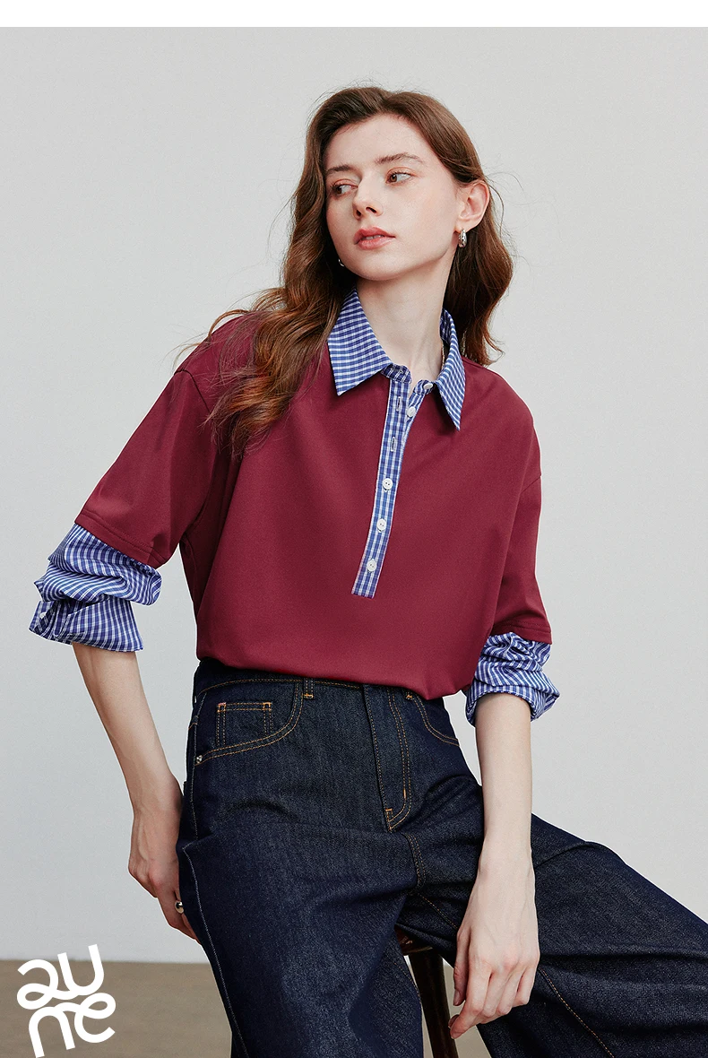 TOYOUTH Women Hoodies Sweatshirt 2025 Autumn New Spliced Fake Two Piece Polo Collar Striped Casual Pullover Tops