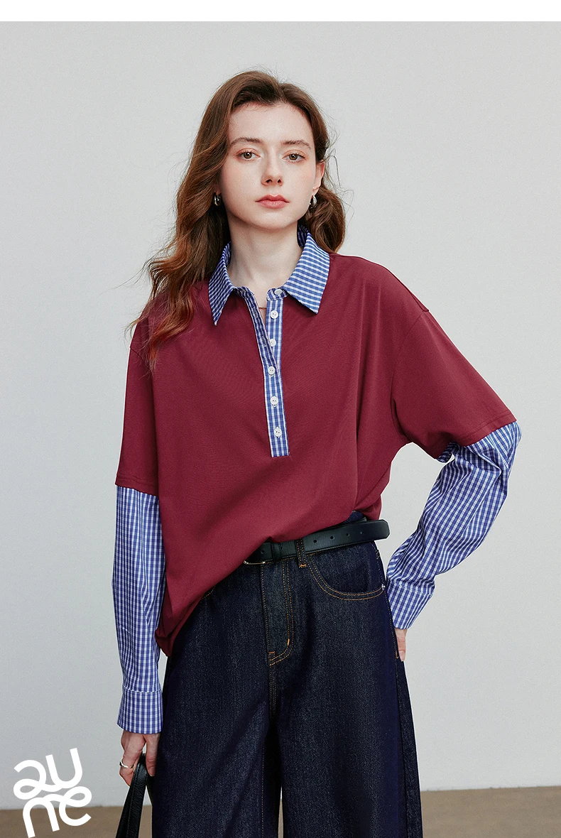 TOYOUTH Women Hoodies Sweatshirt 2025 Autumn New Spliced Fake Two Piece Polo Collar Striped Casual Pullover Tops