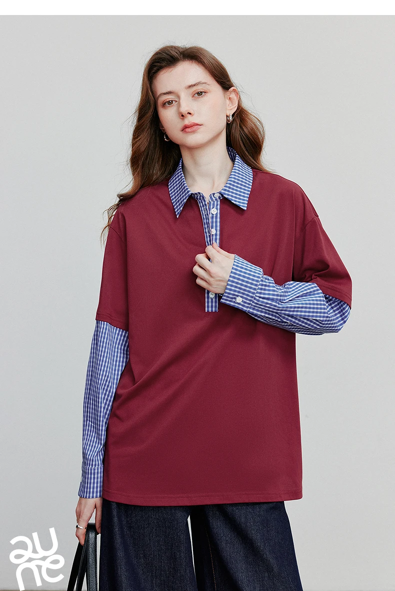 TOYOUTH Women Hoodies Sweatshirt 2025 Autumn New Spliced Fake Two Piece Polo Collar Striped Casual Pullover Tops