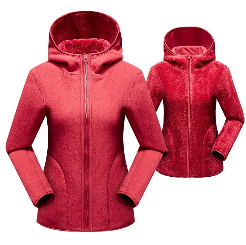 Women Pullover Sweatshirts Winter Unisex Reversible Hoodie Warm Polar/Coral Fleece Hooded Jacket Ladies Flannel Coat Hoody
