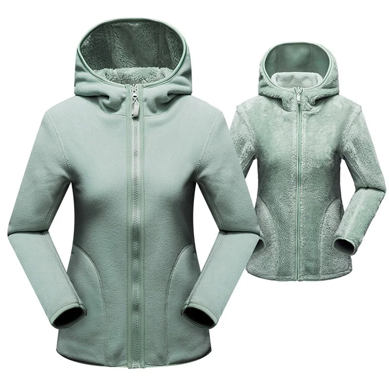 Women Pullover Sweatshirts Winter Unisex Reversible Hoodie Warm Polar/Coral Fleece Hooded Jacket Ladies Flannel Coat Hoody
