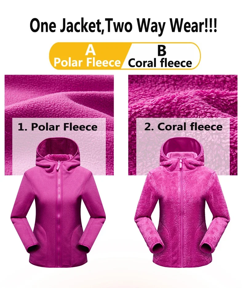 Women Pullover Sweatshirts Winter Unisex Reversible Hoodie Warm Polar/Coral Fleece Hooded Jacket Ladies Flannel Coat Hoody