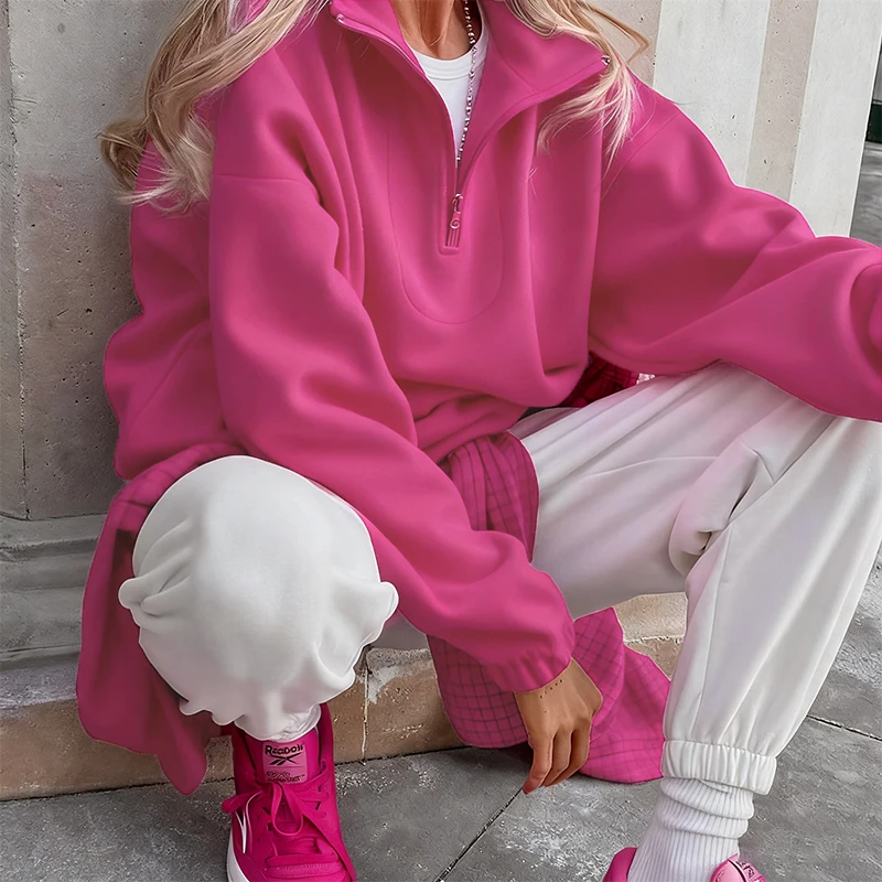 Original Fall Winter Lamb Fleece Hoodie Women Casual Loose Thick Zipper Long Sleeve Lapel Pullover Top Lady Hoodies Streetwear