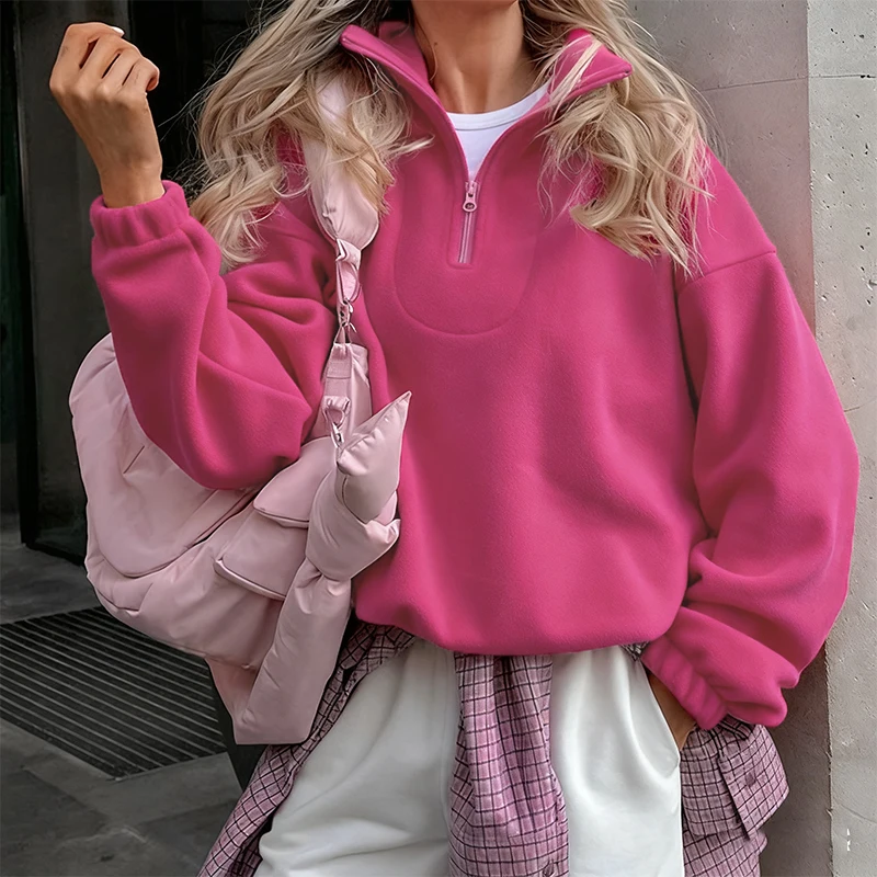 Original Fall Winter Lamb Fleece Hoodie Women Casual Loose Thick Zipper Long Sleeve Lapel Pullover Top Lady Hoodies Streetwear
