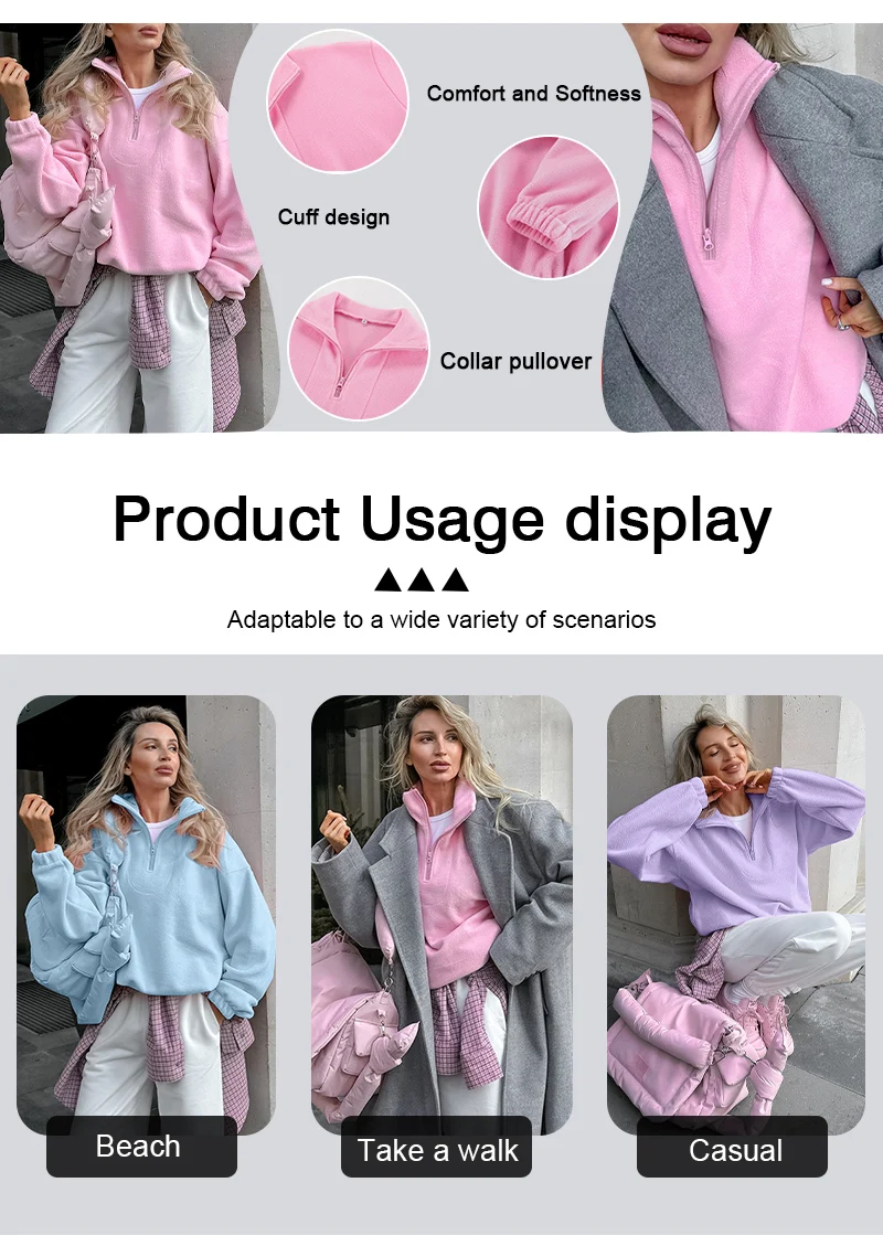 Original Fall Winter Lamb Fleece Hoodie Women Casual Loose Thick Zipper Long Sleeve Lapel Pullover Top Lady Hoodies Streetwear