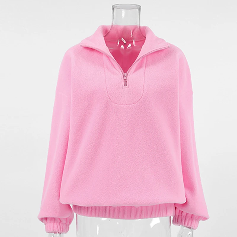 Original Fall Winter Lamb Fleece Hoodie Women Casual Loose Thick Zipper Long Sleeve Lapel Pullover Top Lady Hoodies Streetwear