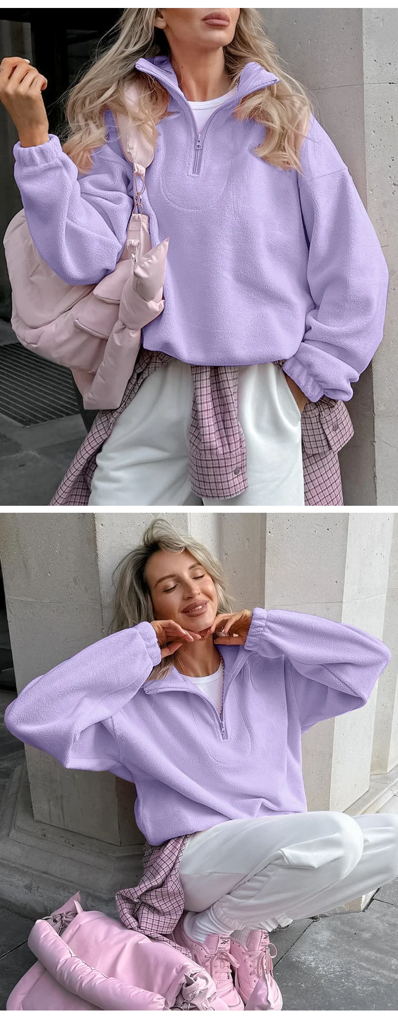Original Fall Winter Lamb Fleece Hoodie Women Casual Loose Thick Zipper Long Sleeve Lapel Pullover Top Lady Hoodies Streetwear