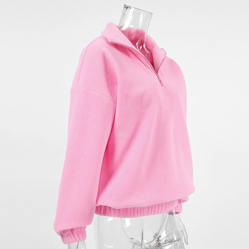 Original Fall Winter Lamb Fleece Hoodie Women Casual Loose Thick Zipper Long Sleeve Lapel Pullover Top Lady Hoodies Streetwear
