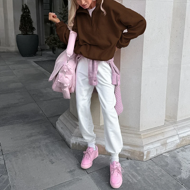Original Fall Winter Lamb Fleece Hoodie Women Casual Loose Thick Zipper Long Sleeve Lapel Pullover Top Lady Hoodies Streetwear