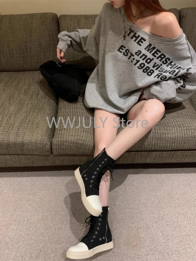 Woman American Vinrage Grey Street Sweatshirt Y2k Letter Printing Long Sleeve Casual Warm Oversize Baggy Ladeies Tops Autumn
