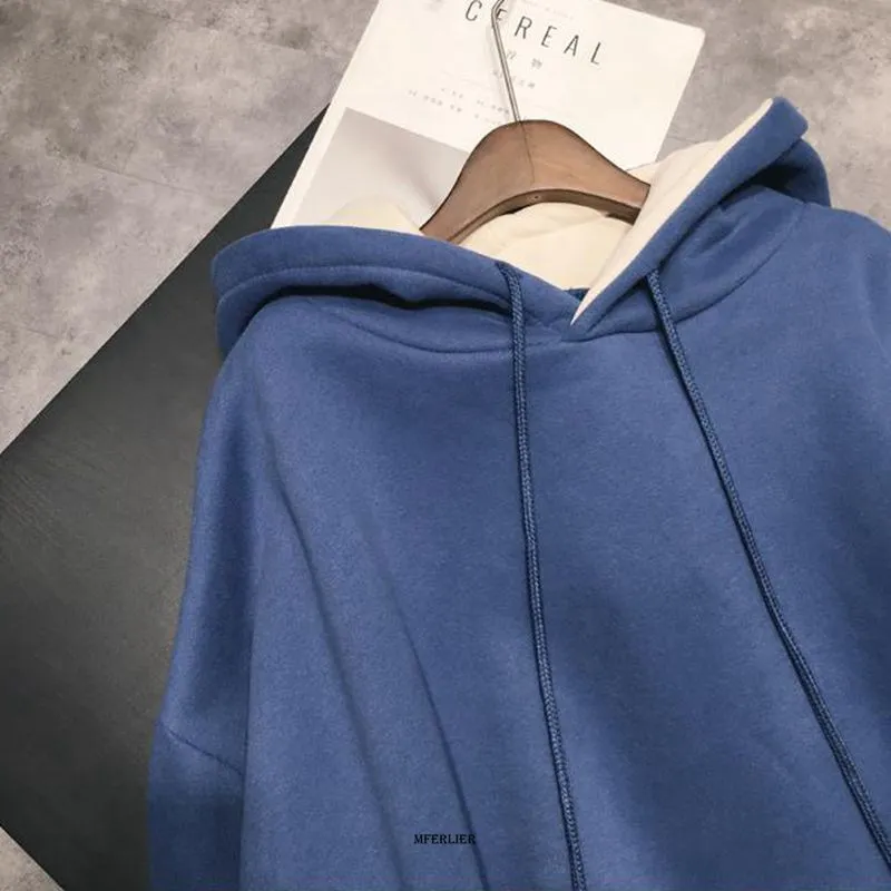 Plus Size 4XL 150kg Winter Fleece Harajuku Hoodies Women Solid Color Sweatshirt Hooded Female Outwear Long Sleeve Top