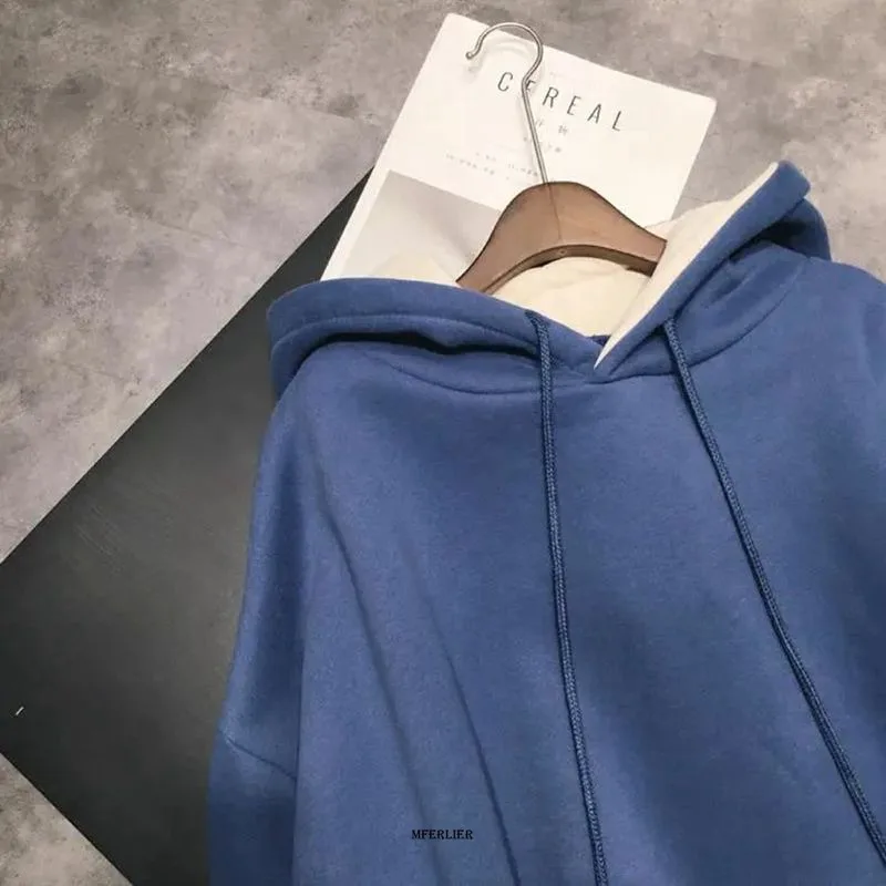 Plus Size 4XL 150kg Winter Fleece Harajuku Hoodies Women Solid Color Sweatshirt Hooded Female Outwear Long Sleeve Top