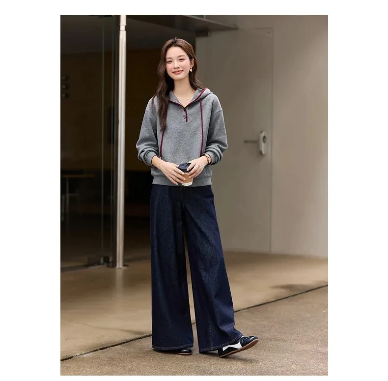 VIMLY Women's Hoodies Grey Hooded Fleece Casual Sweatshirt Loose-fit Long Sleeve Sweatshirts Fall Winter 2026 Pullover A3537