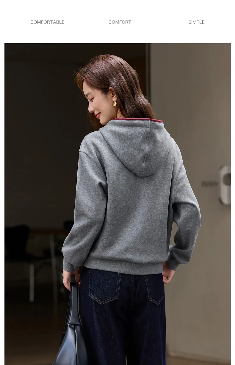 VIMLY Women's Hoodies Grey Hooded Fleece Casual Sweatshirt Loose-fit Long Sleeve Sweatshirts Fall Winter 2026 Pullover A3537