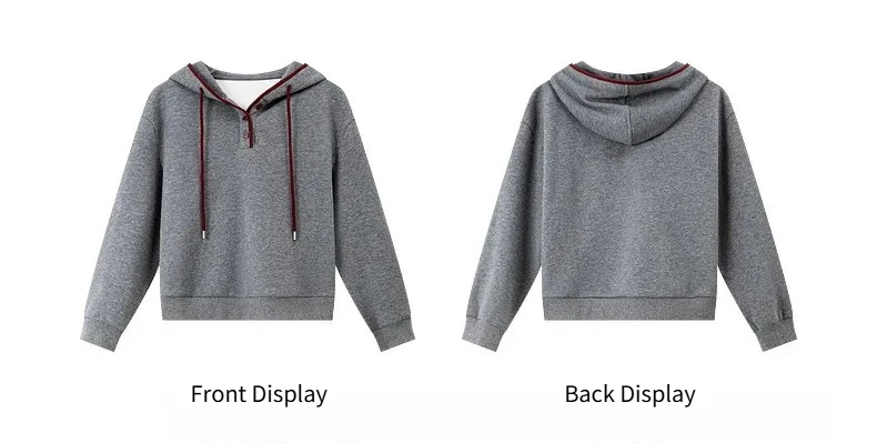 VIMLY Women's Hoodies Grey Hooded Fleece Casual Sweatshirt Loose-fit Long Sleeve Sweatshirts Fall Winter 2026 Pullover A3537