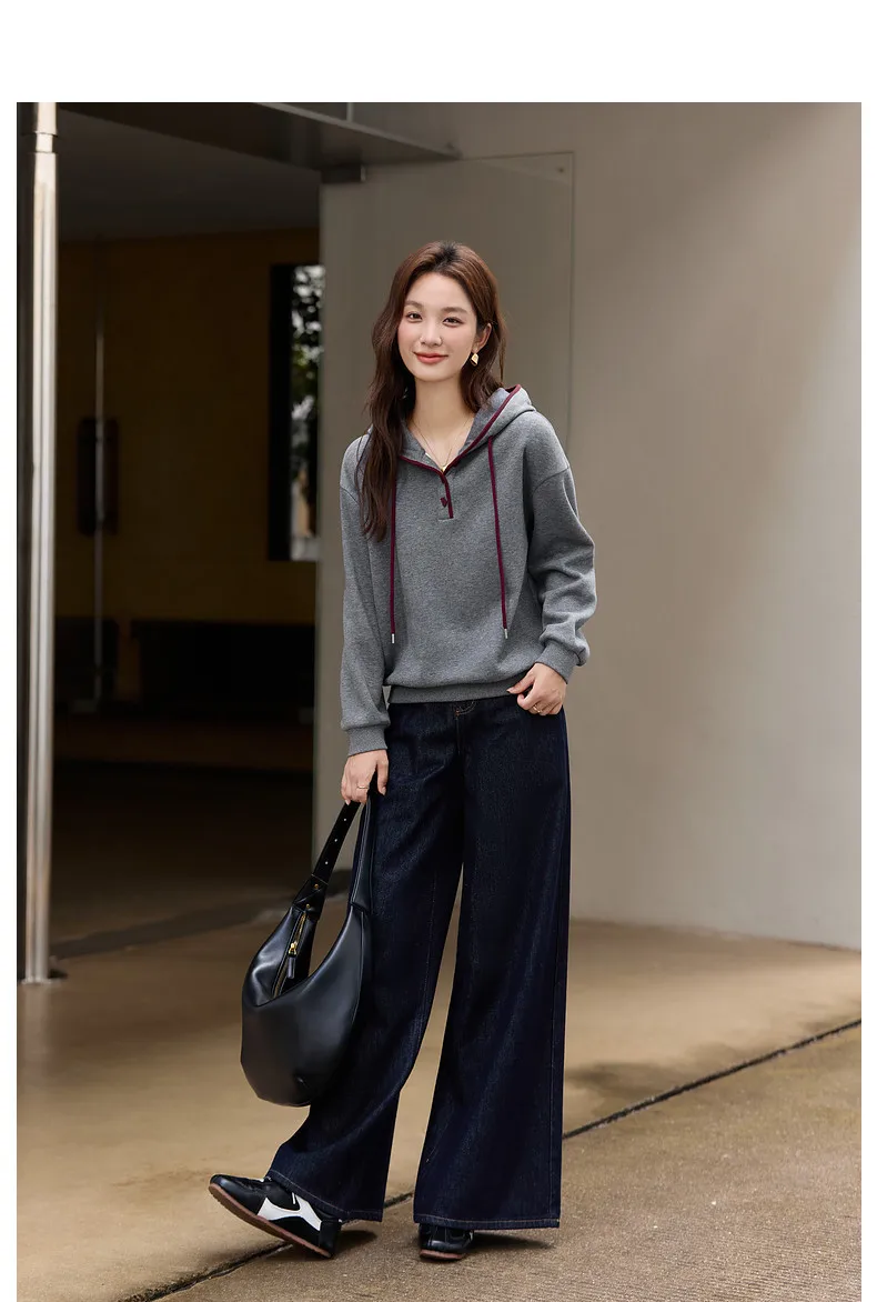 VIMLY Women's Hoodies Grey Hooded Fleece Casual Sweatshirt Loose-fit Long Sleeve Sweatshirts Fall Winter 2026 Pullover A3537
