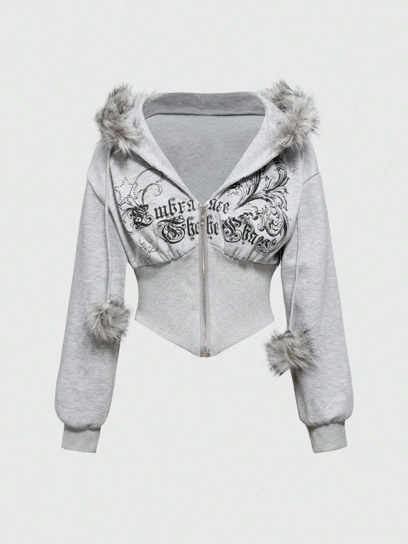 Vintage Gothic Waist Slim Zipper Cardigan European American Fashion Harajuku Plush Hoodie Long Sleeve Short Emo Girls Casual Top