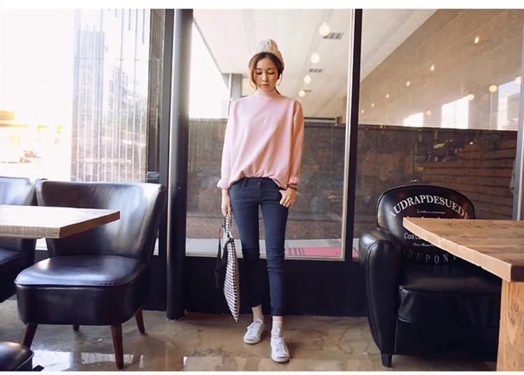 Woman Sweatshirts 2025 Sweet Korean O-neck Knitted Pullovers Thick Autumn Winter Candy Color Loose Hoodies Solid Womens Clothing
