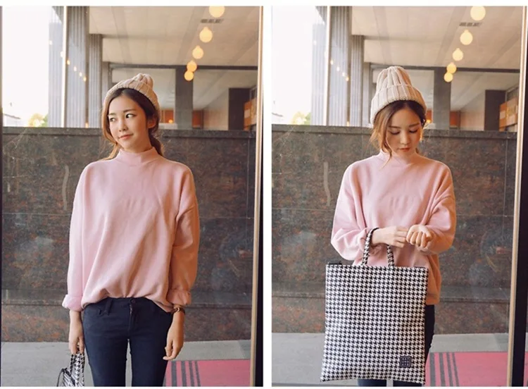 Woman Sweatshirts 2025 Sweet Korean O-neck Knitted Pullovers Thick Autumn Winter Candy Color Loose Hoodies Solid Womens Clothing