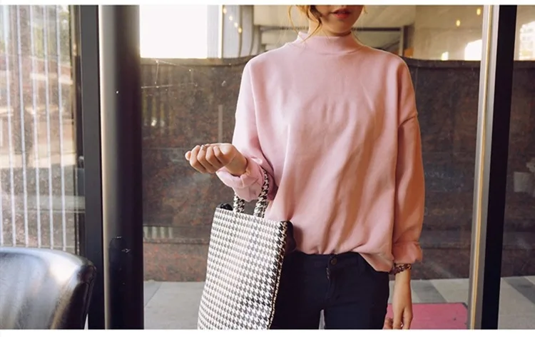 Woman Sweatshirts 2025 Sweet Korean O-neck Knitted Pullovers Thick Autumn Winter Candy Color Loose Hoodies Solid Womens Clothing