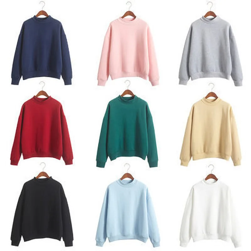 Woman Sweatshirts 2025 Sweet Korean O-neck Knitted Pullovers Thick Autumn Winter Candy Color Loose Hoodies Solid Womens Clothing