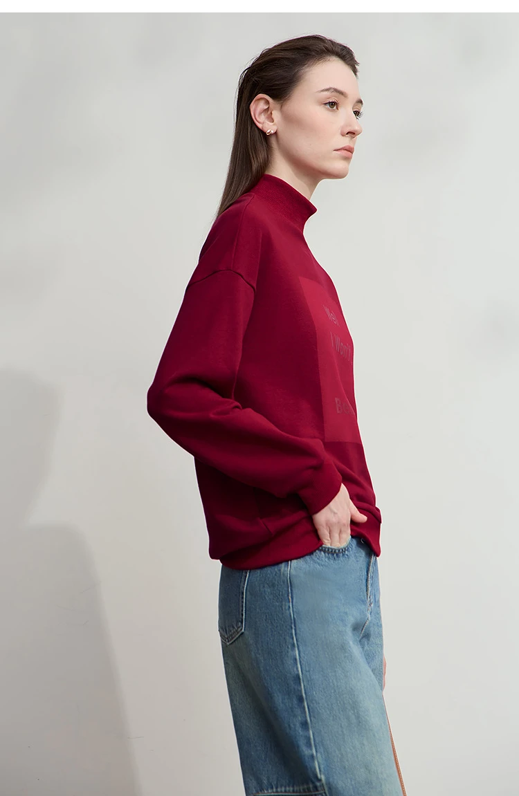 AMII Woman Sweatshirts 2025 Autumn New Minimalist Turtleneck Top Women Loose Knitted Christmas Cotton Female Sweatshirt 12544006