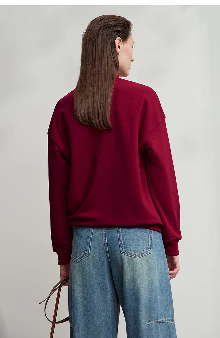 AMII Woman Sweatshirts 2025 Autumn New Minimalist Turtleneck Top Women Loose Knitted Christmas Cotton Female Sweatshirt 12544006