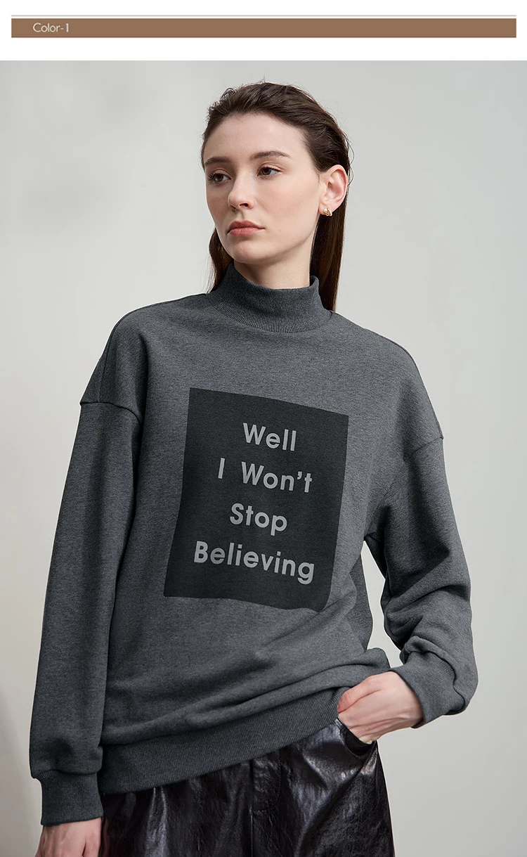 AMII Woman Sweatshirts 2025 Autumn New Minimalist Turtleneck Top Women Loose Knitted Christmas Cotton Female Sweatshirt 12544006