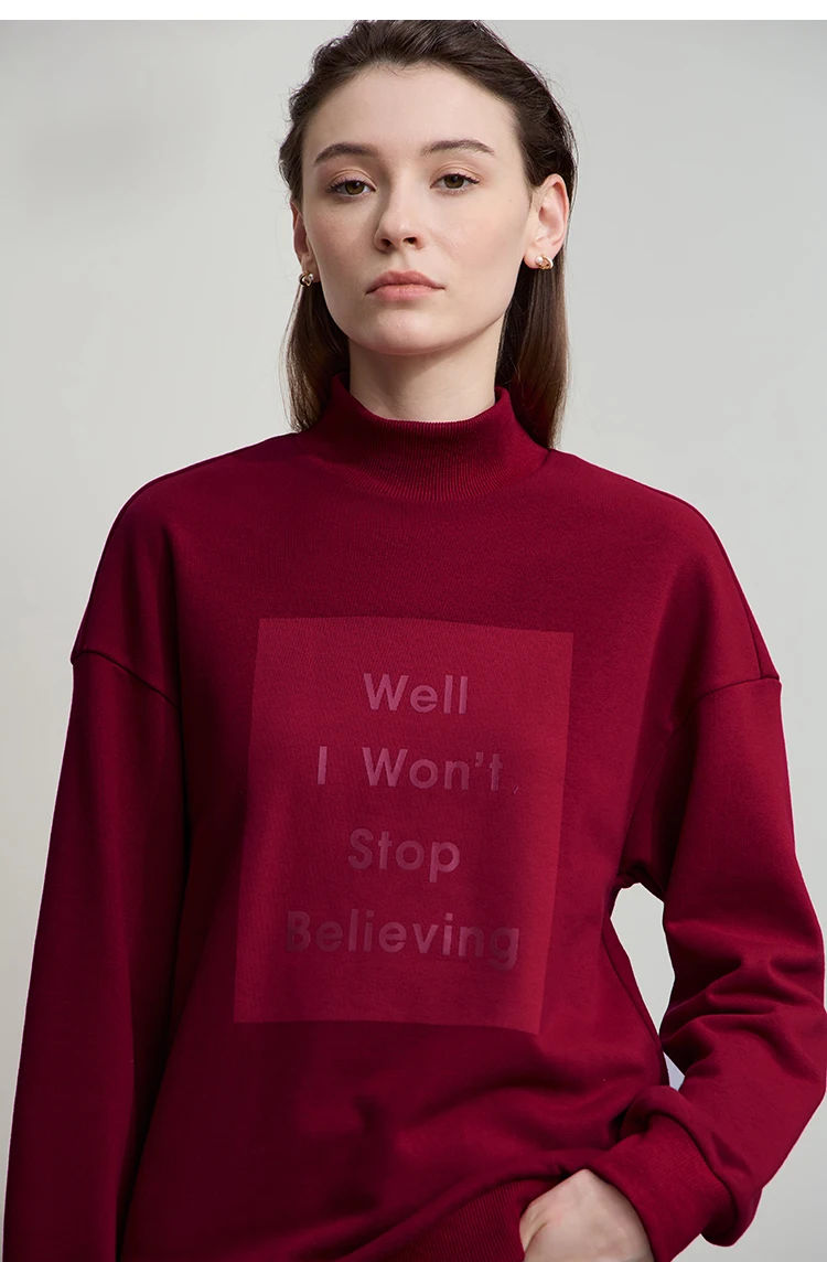 AMII Woman Sweatshirts 2025 Autumn New Minimalist Turtleneck Top Women Loose Knitted Christmas Cotton Female Sweatshirt 12544006